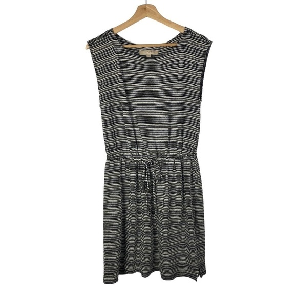 Ann Taylor LOFT Gray Stripe Linen Blend Short Sleeve Knee Length Dress S - Picture 1 of 4